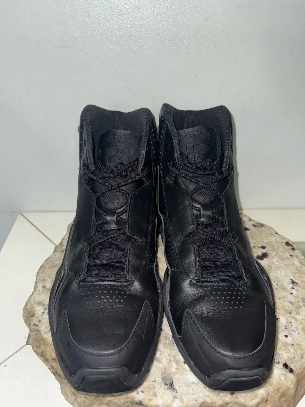 Reebok Men's Sermon-M Black Steel Retro Leather High-Top Sneakers Size 10.5